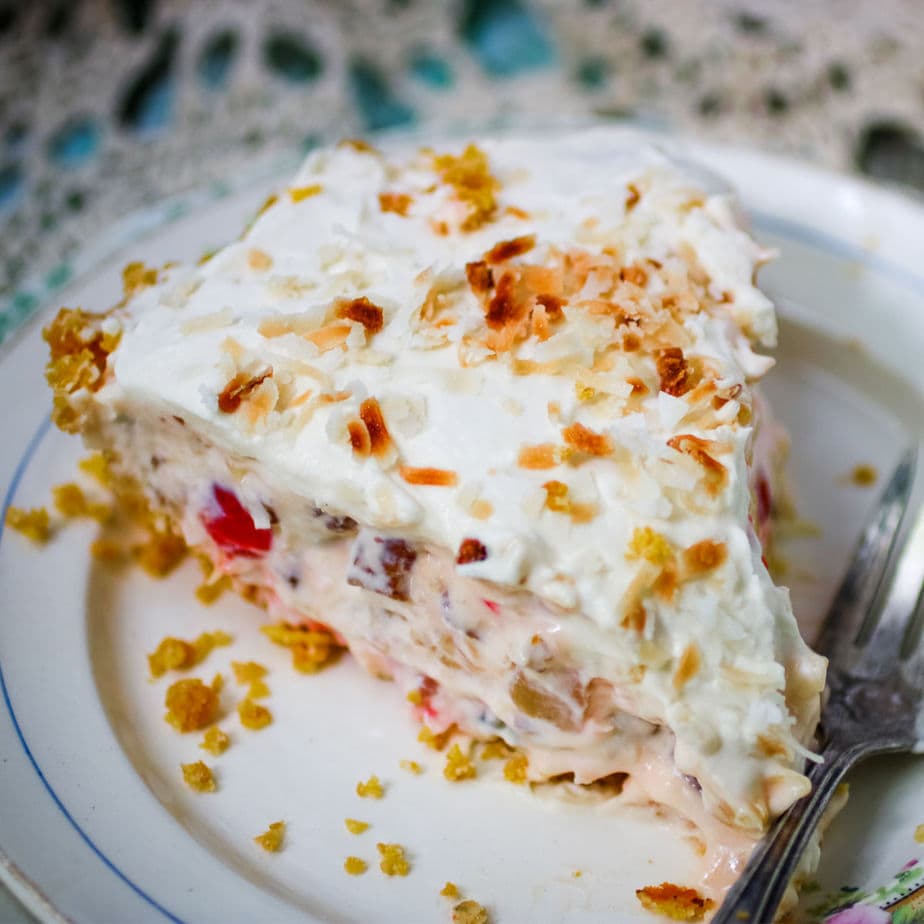 Close up of a slice of pie on a plate.