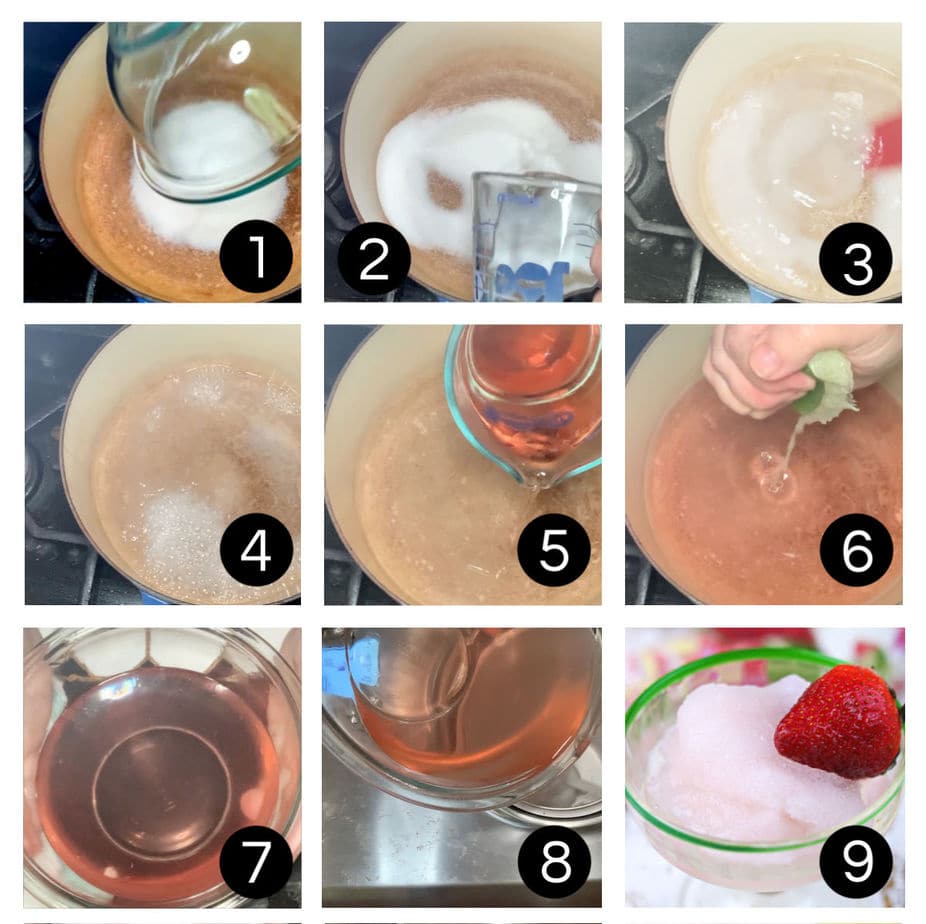 Step by step images for how to make sorbet with wine.