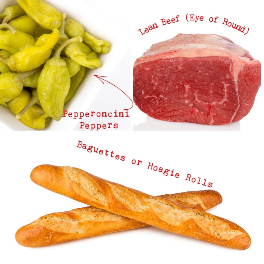 Ingredients for Italian Beef sandwiches.