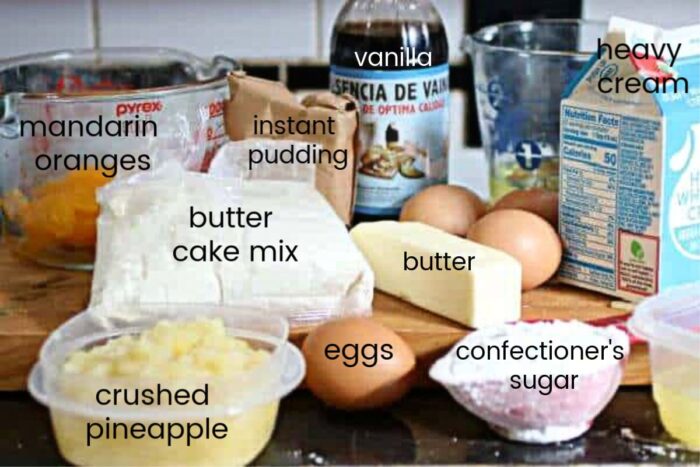 Ingredients for pig pickin' cake.