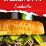 Italian beef sandwich with title text overlay for Pinterest