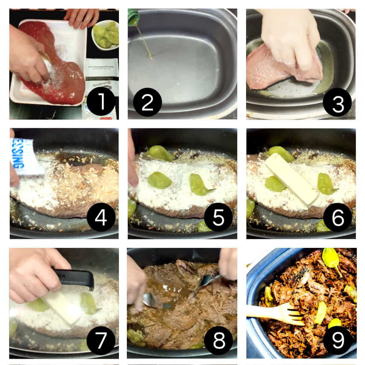 Step by step images for making Mississippi Pot Roast.