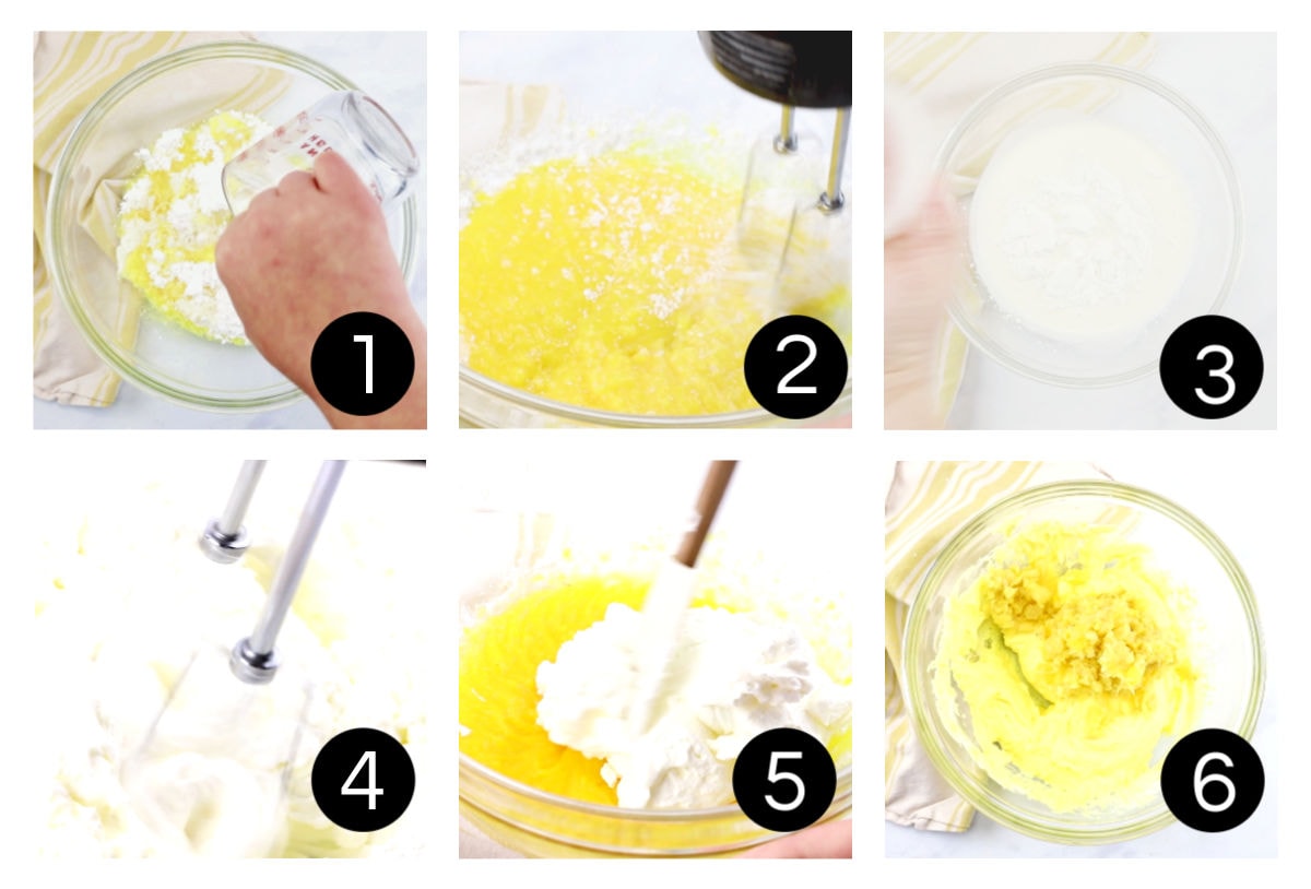 Step by step images for pineapple whipped topping for the cake.