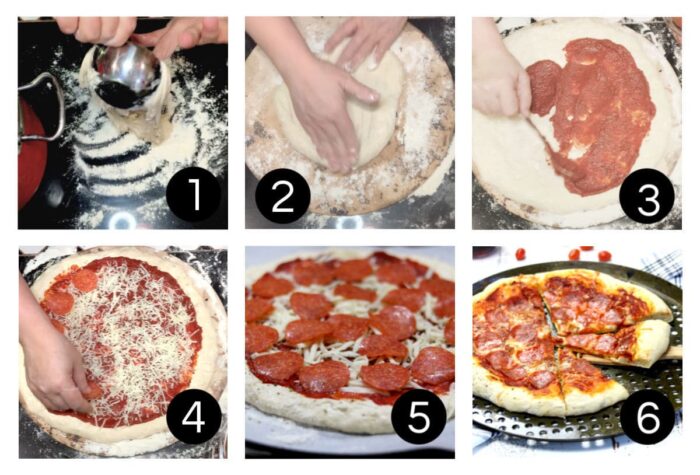 Steps to topping and baking homemade pizza