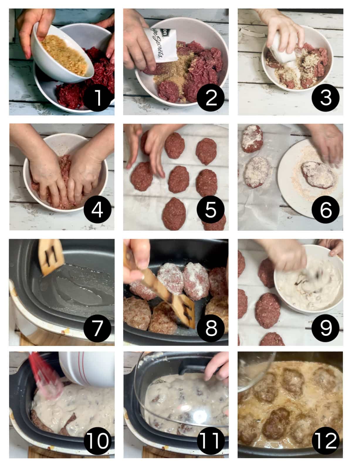 Step by step images for making salisbury steak.