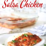 Serving of chicken on plate with text overlay for Pinterest.