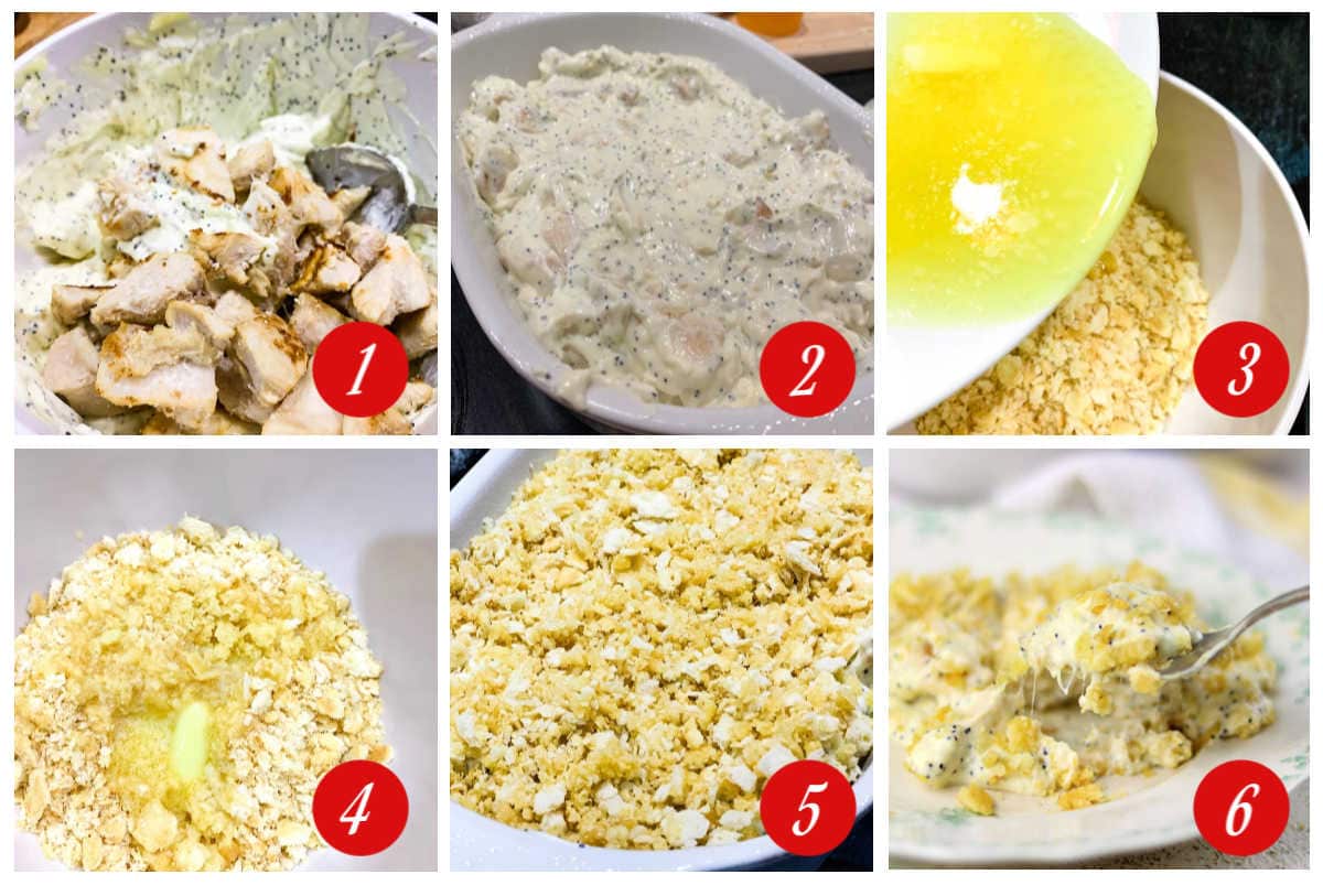 Assembling a casserole step by step.