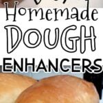 Bread dough and loaf collage with text overlay for Pinterest