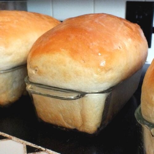 Loaves of baked bread.