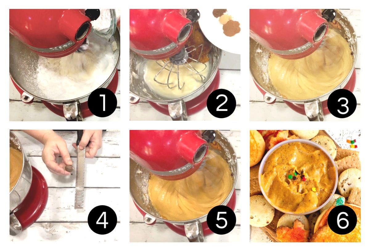 Step by step images showing how to make the dip.