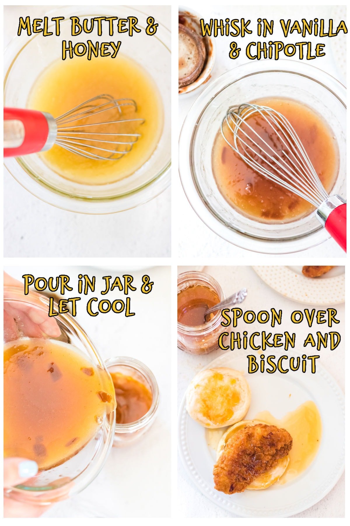 Step by step images for making honey butter chicken biscuits similar to Whataburger.