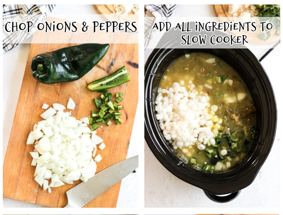 Steps to make chicken pozole verde.