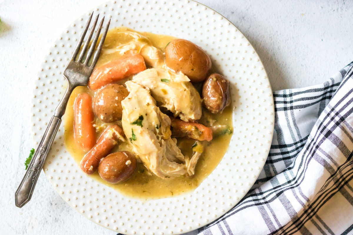 Plate of creamy Ranch chicken ready to eat.