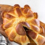 Overhead shot of the bread with text overlay for Pinterest.