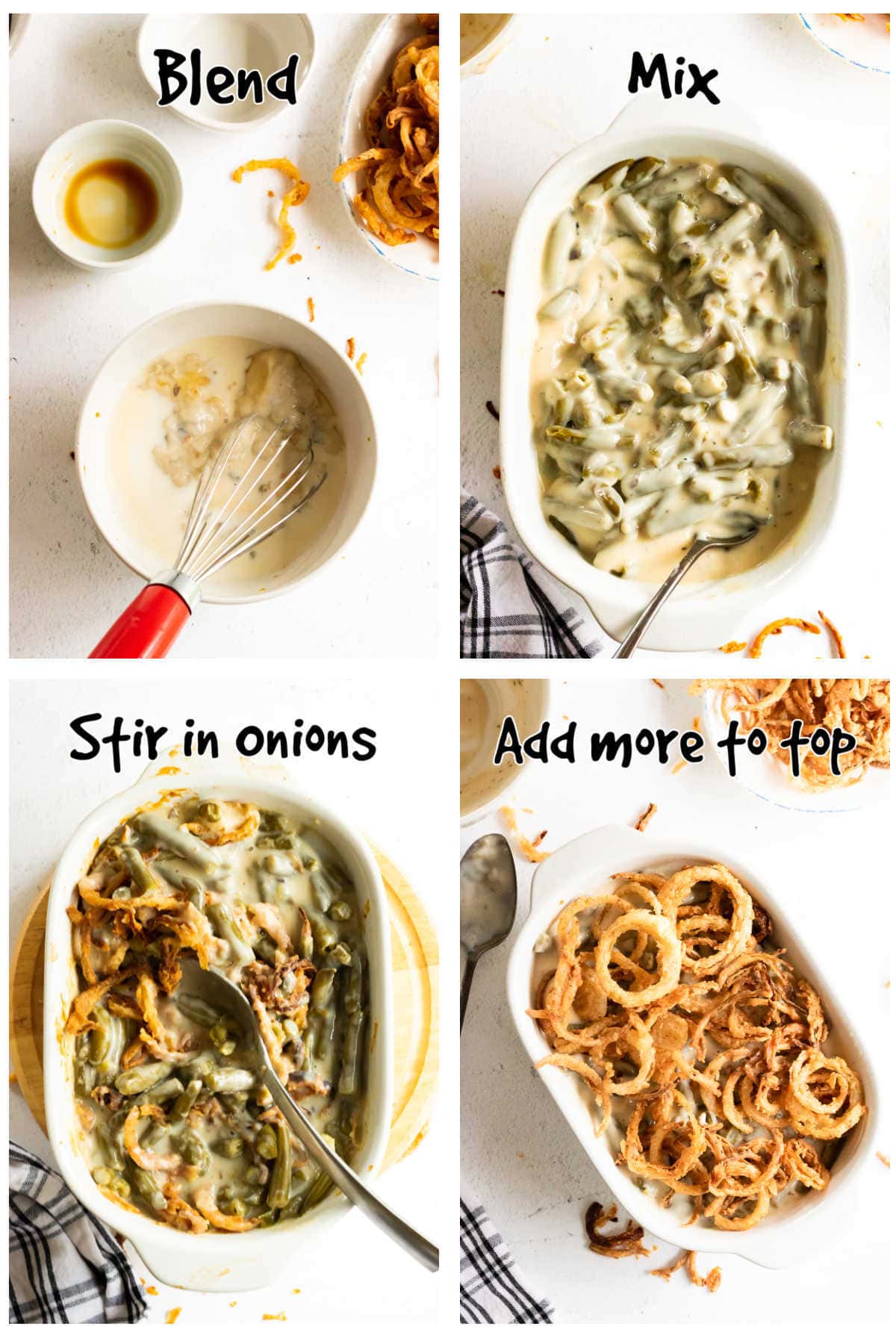 Step by step images for green bean casserole.