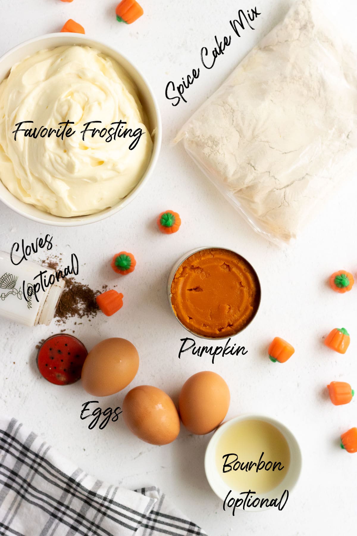 Ingredients for pumpkin spice cake.