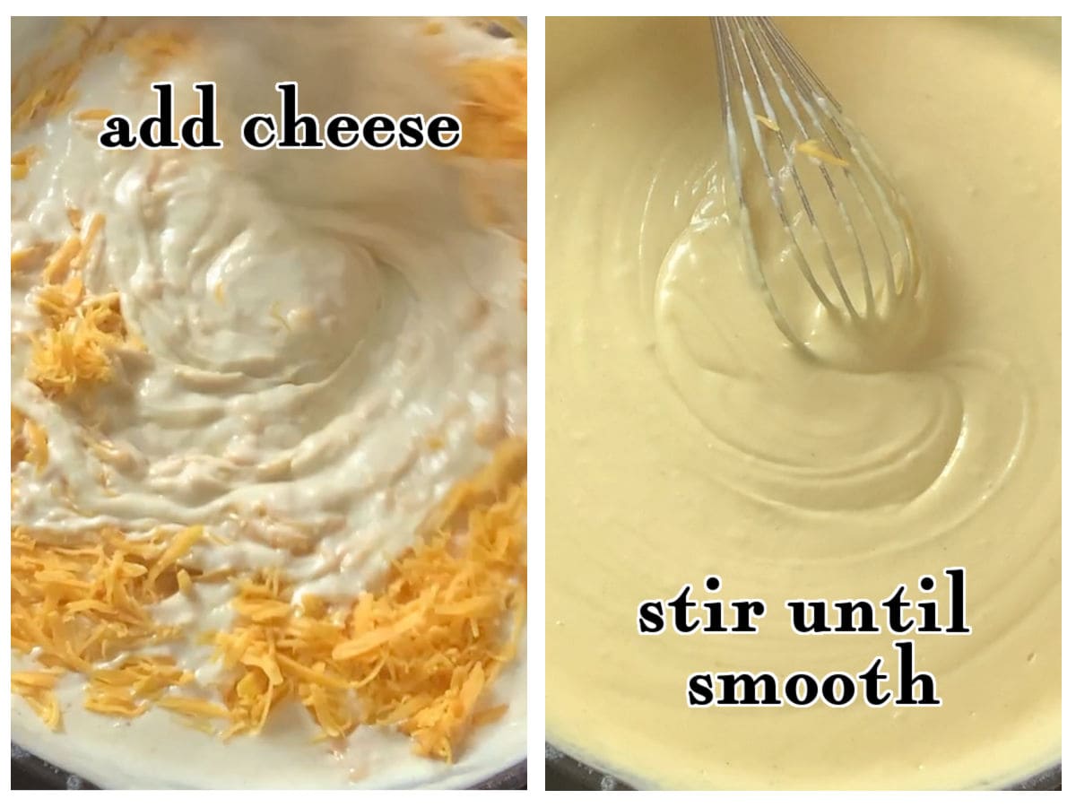 Steps for adding cheese to the sauce.