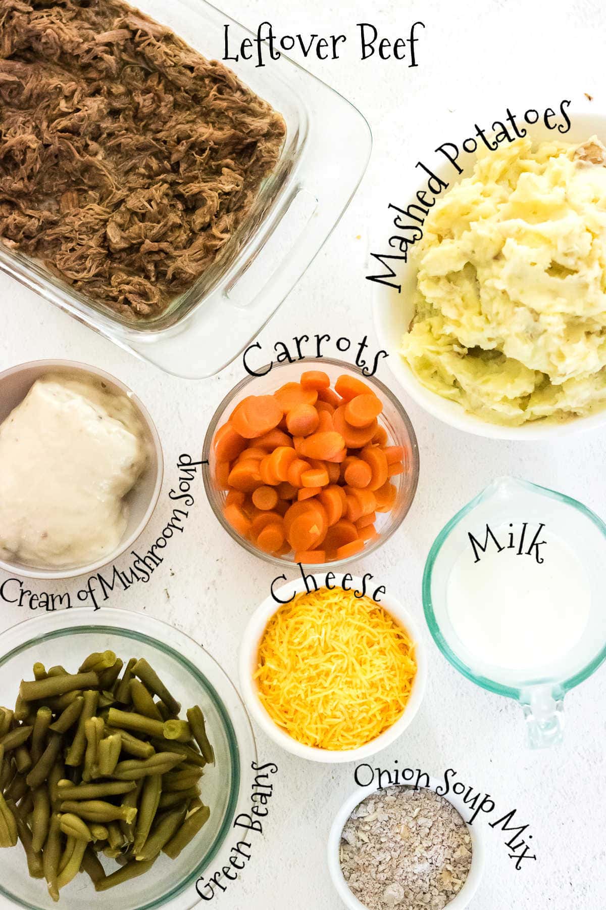 labeled ingredients for shepherd's pie