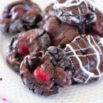 Closeup of chocolate covered cherry cookies.