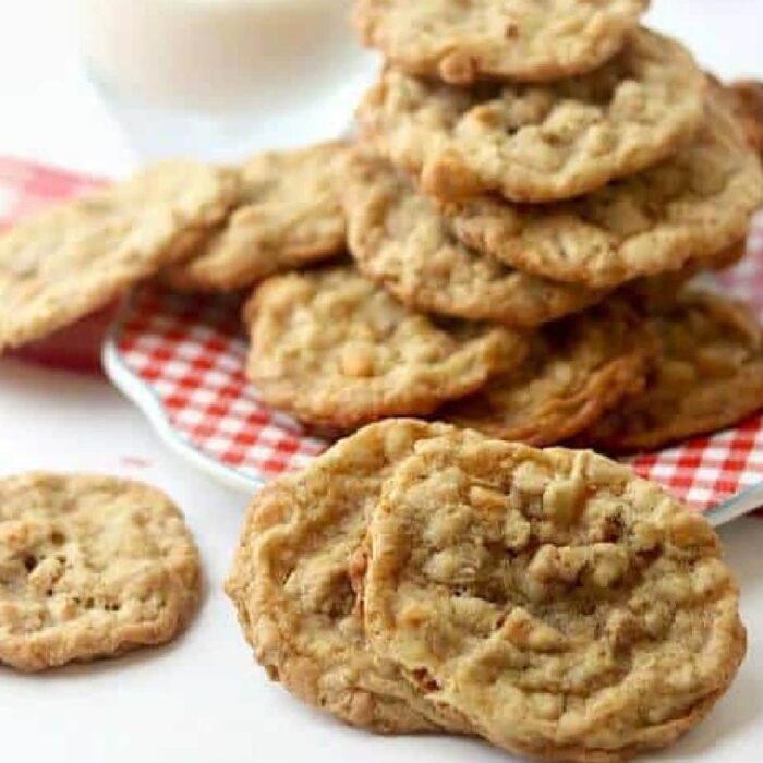Butterscotch cookies stacked on a plate.