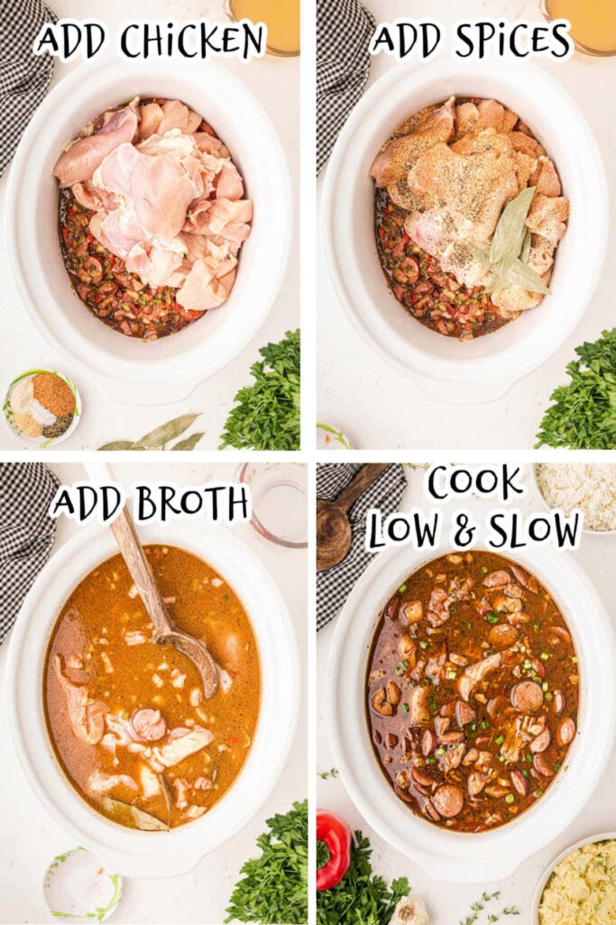 4 Steps in cooking a Gumbo
5. Add Chicken
6. Add Spices
7. Add Broth
8. Cook low and slow