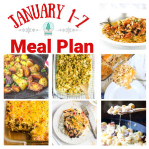 Collage of images from this meal plan with text overlay.
