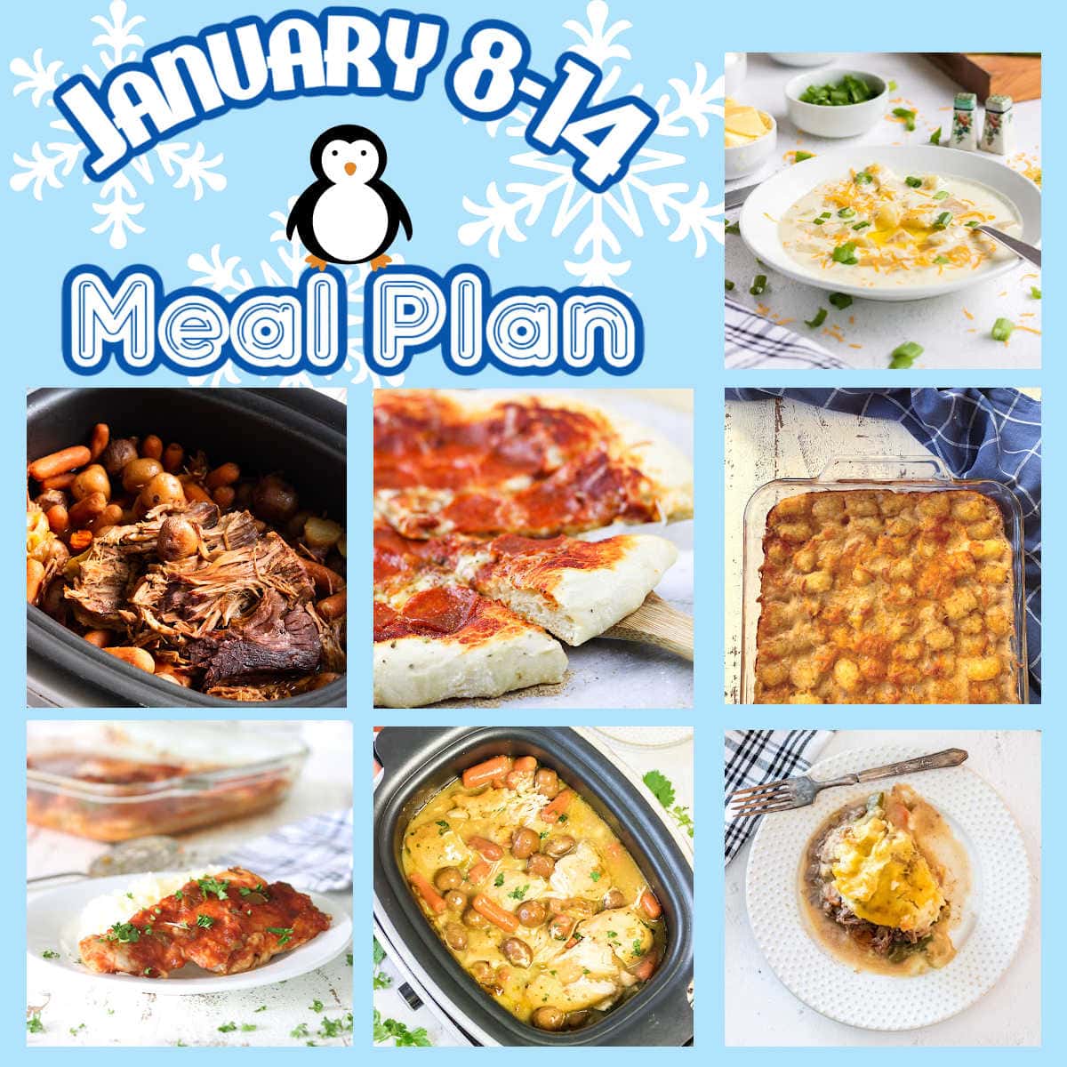Collage of images for January 8-14 meal plan.