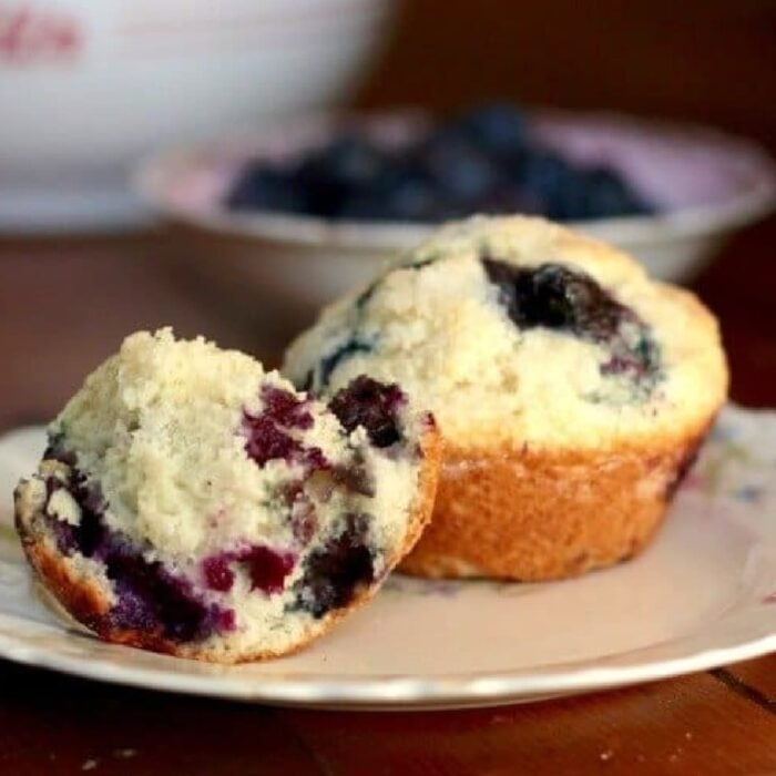 Blueberry muffins on a plate.