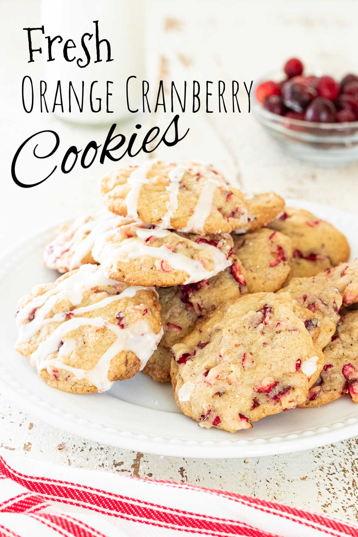 Plate of finished cookies with title text overlay.