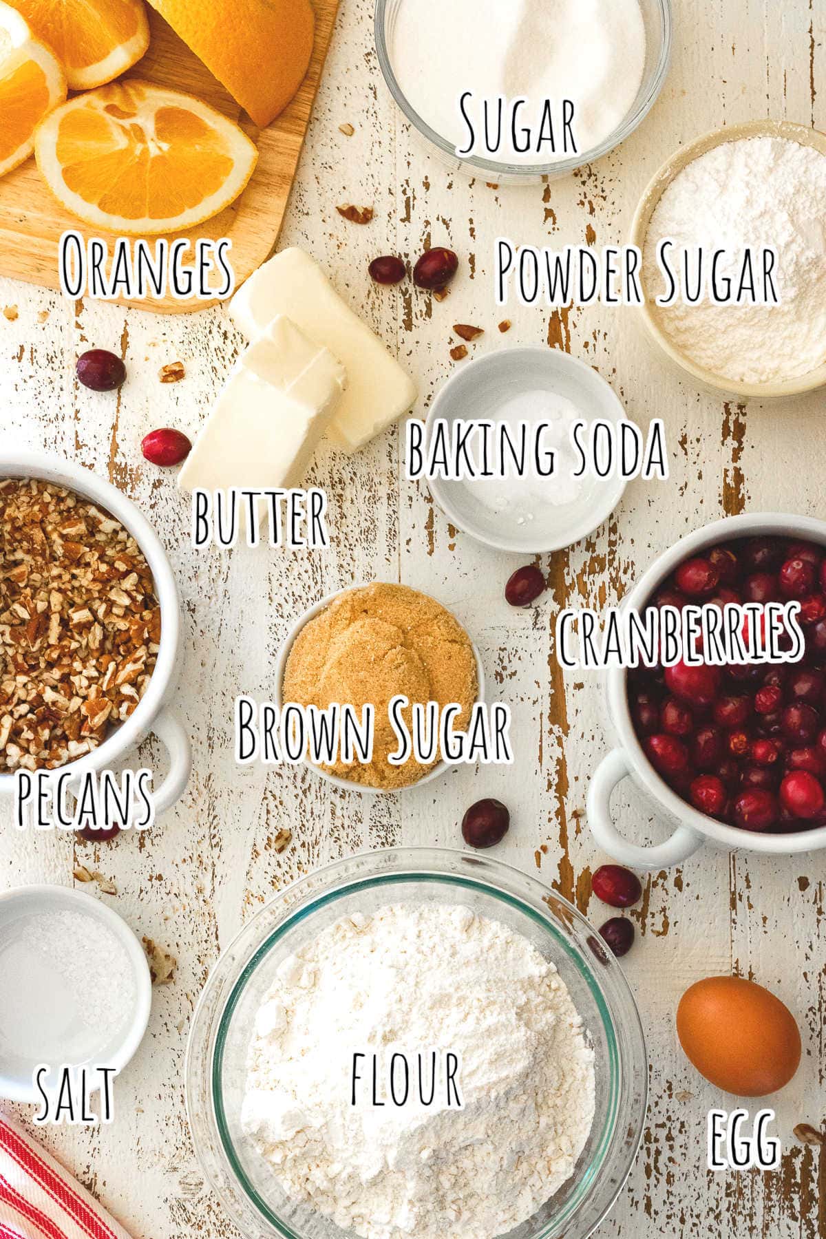 Ingredients for cranberry cookies.