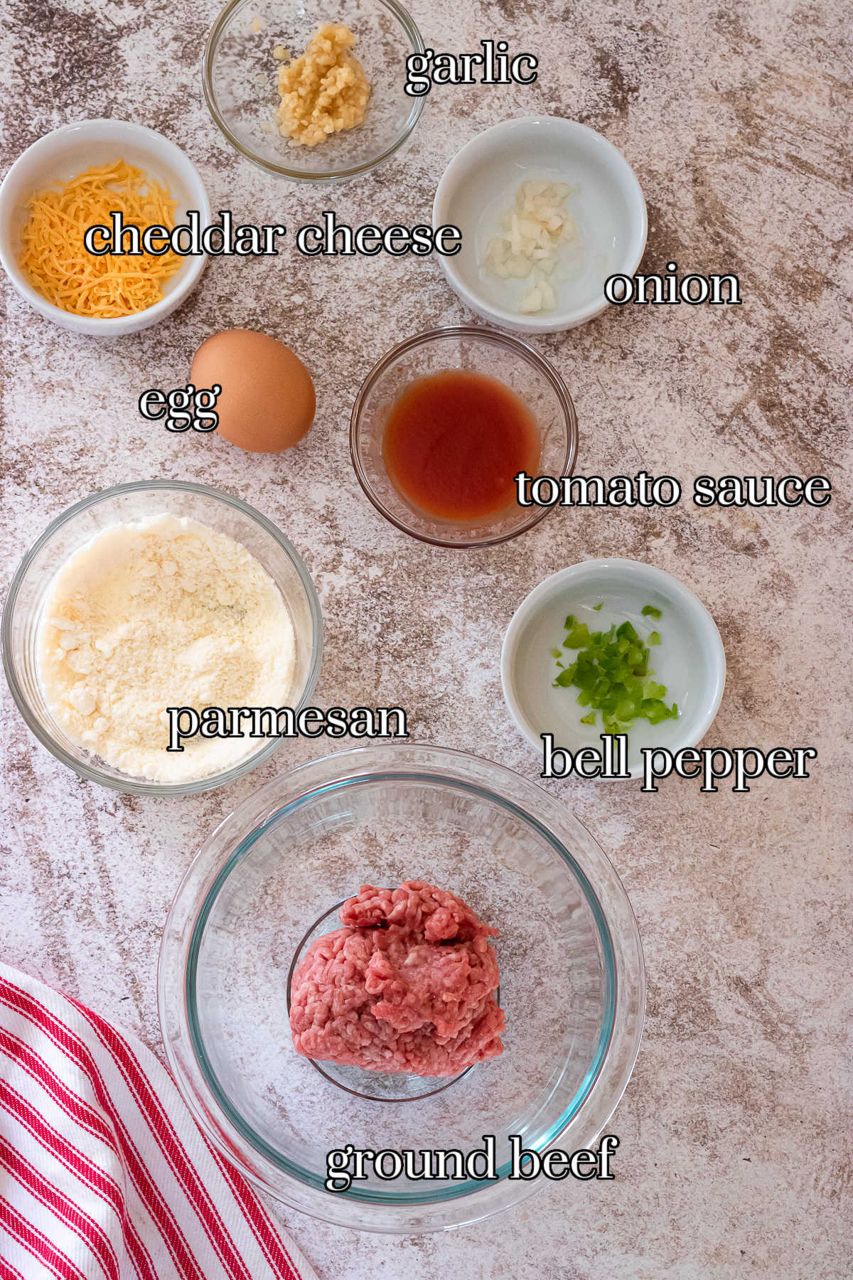Labeled ingredients for low carb meatloaf