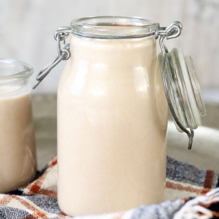 Irish cream in a jar with a glass top.