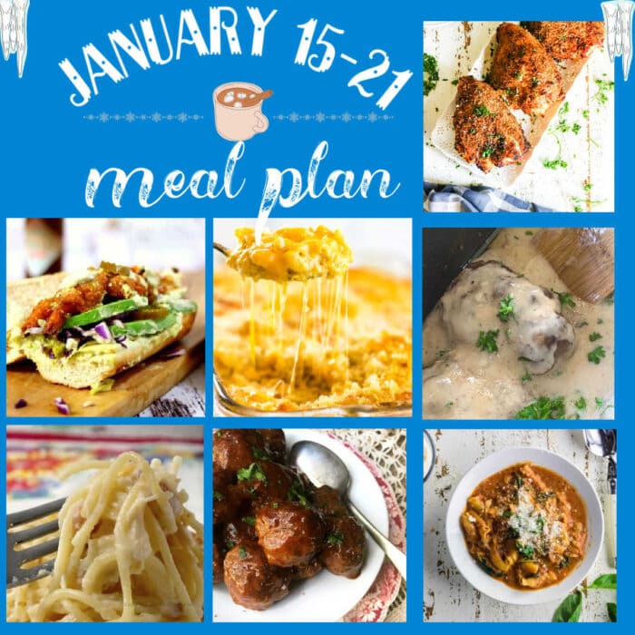 Collage of images from January 15 through 21 meal plan for 2022.