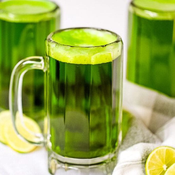 Glass mug of green beer.