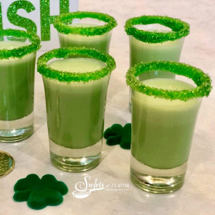 Green shots garnished with green sugared rims.