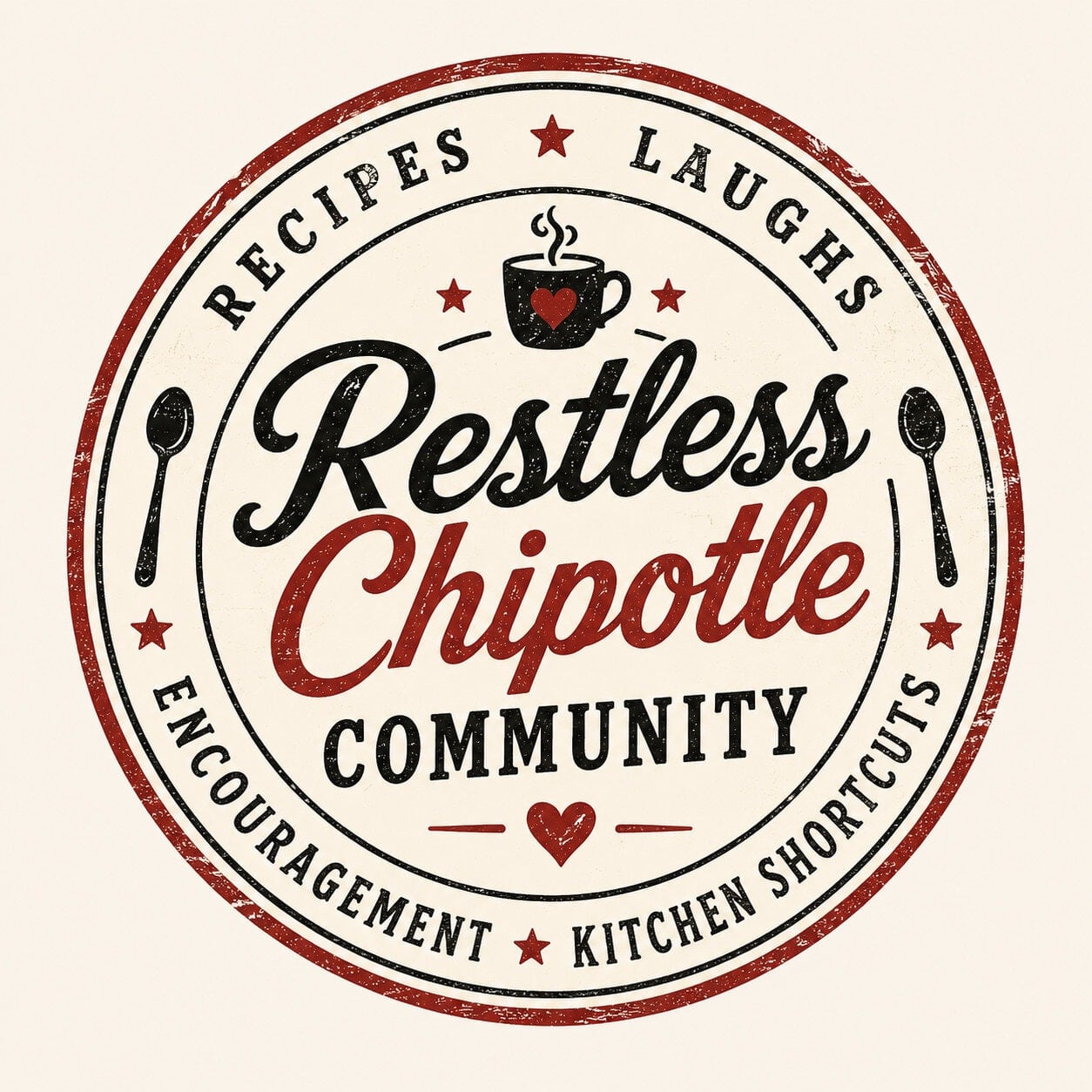 A circular stamp that says Restless Chipotle Community.