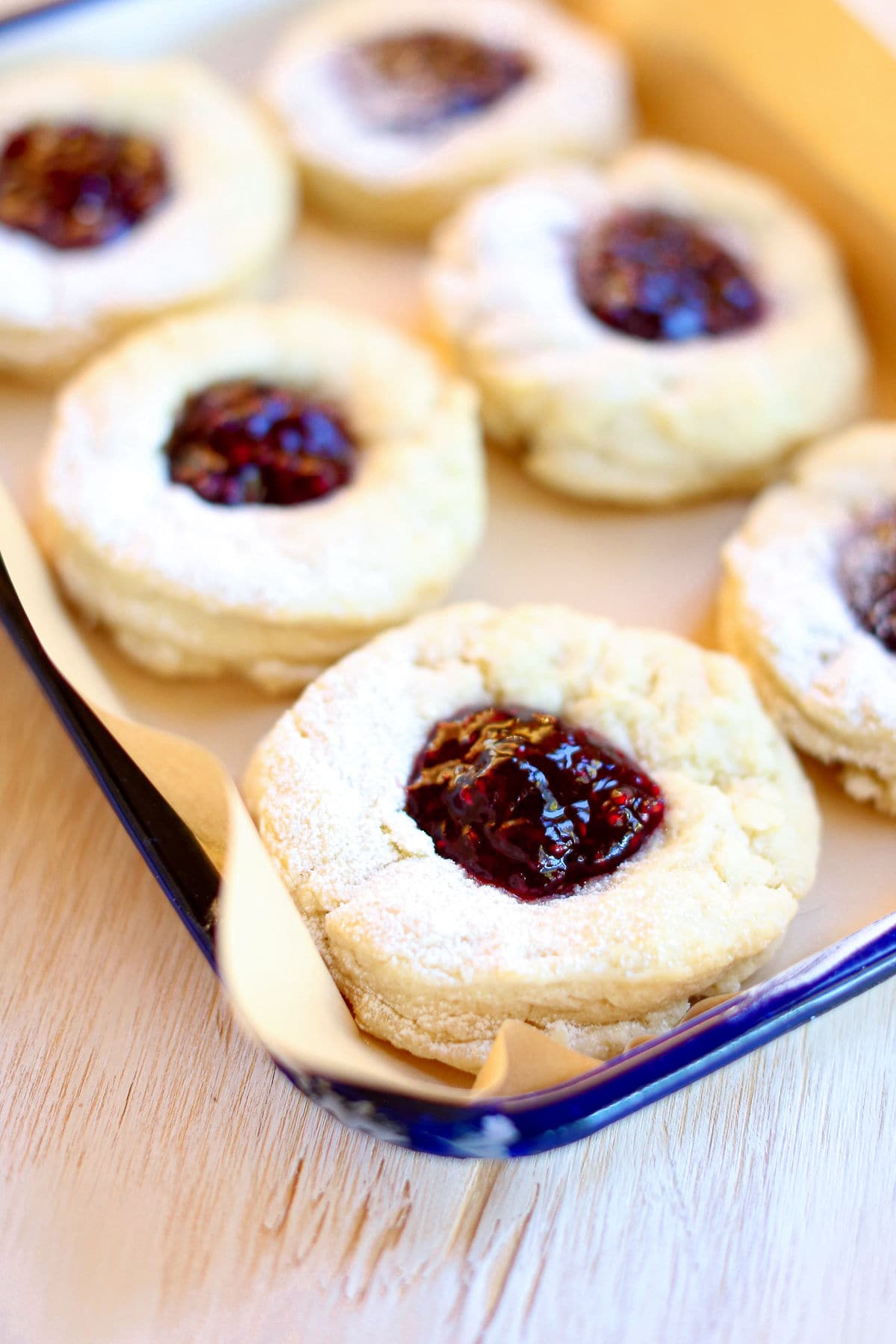 Raspberry scones on a baking sheet