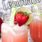 Two Mason jars of lemonade cocktail with title text for Pinterest.