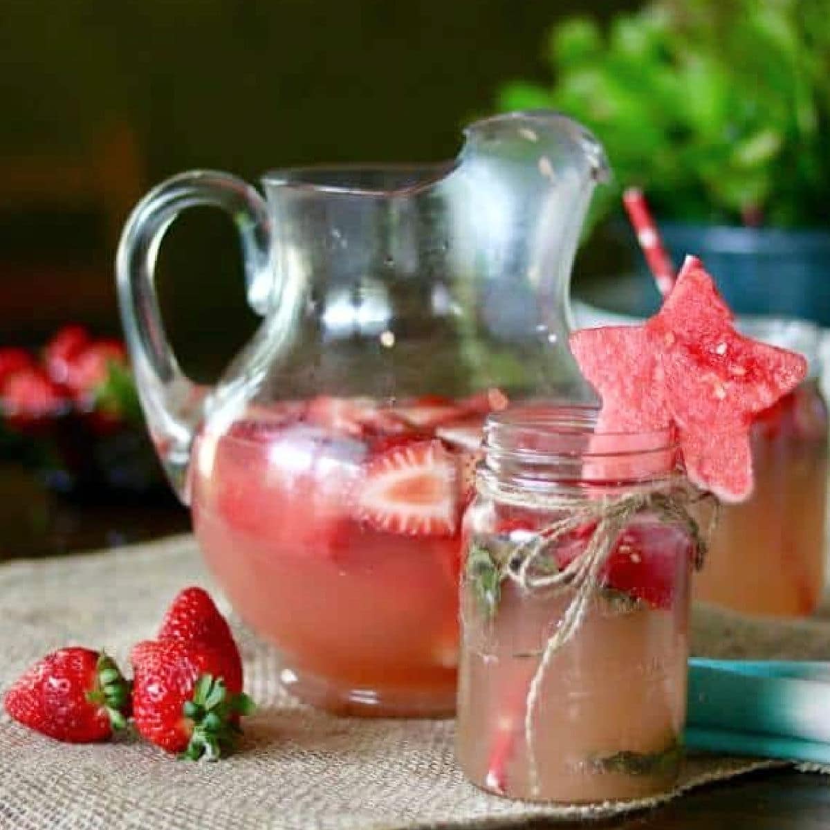 A pitcher of strawberry watermelon margaritas.