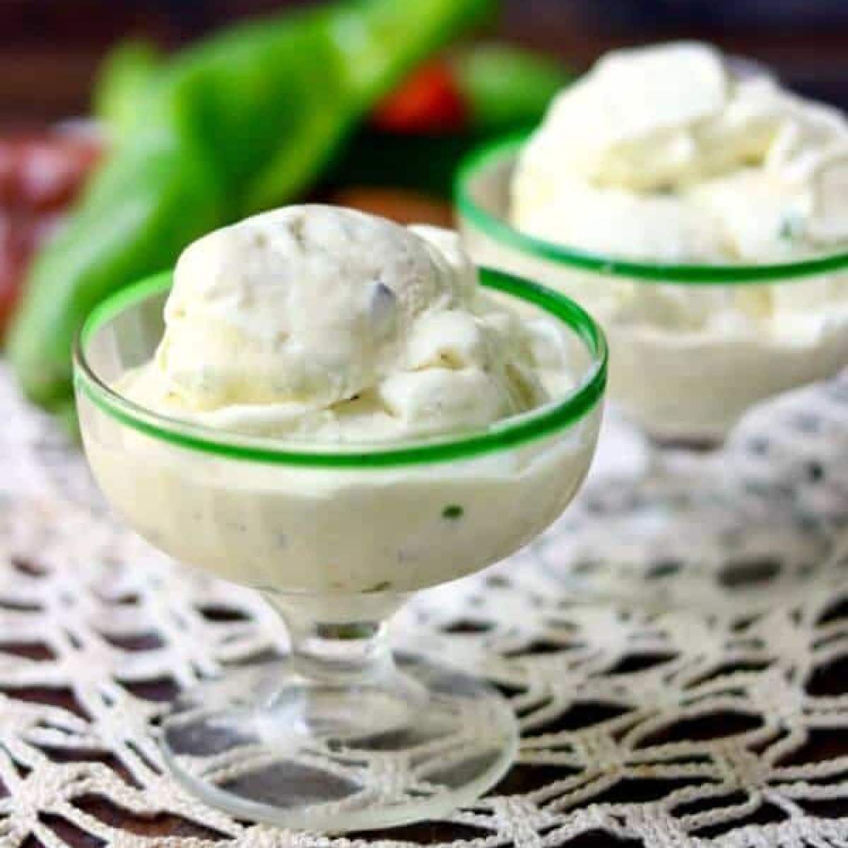 Two ice cream dishes with key lime gelato in them.