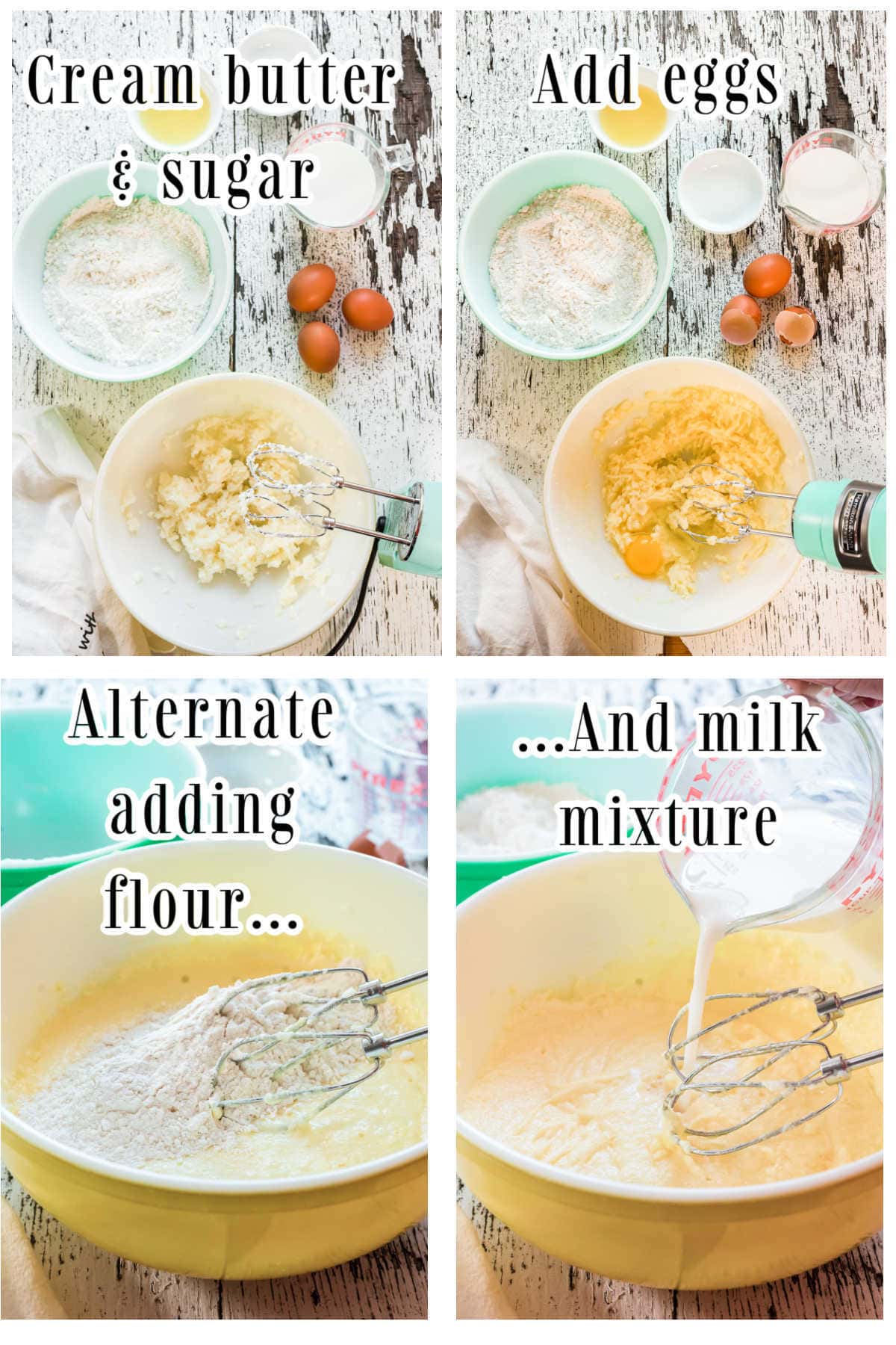 Step by step images for making lemon cream cake.