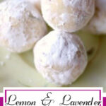 White chocolate truffles on a plate. Title text overlay for Pinterest.