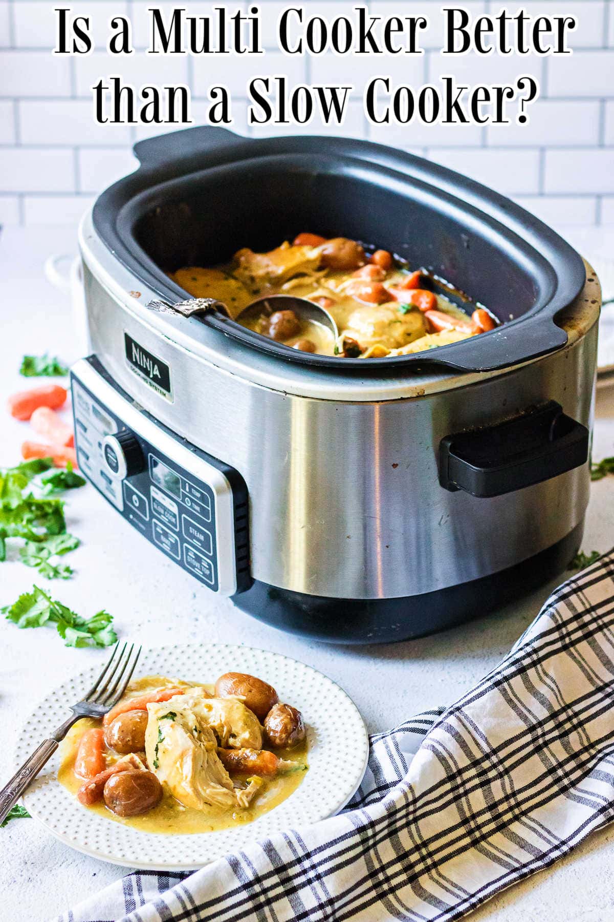 A multi-cooker filled with chicken stew.