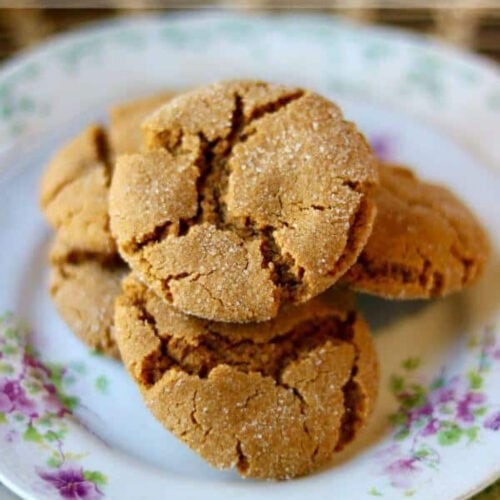 Peanut butter molasses crinkle cookies on a plate.