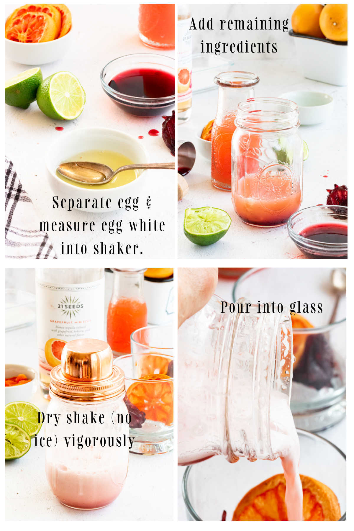 Step by step images for making an easy tequila sour.