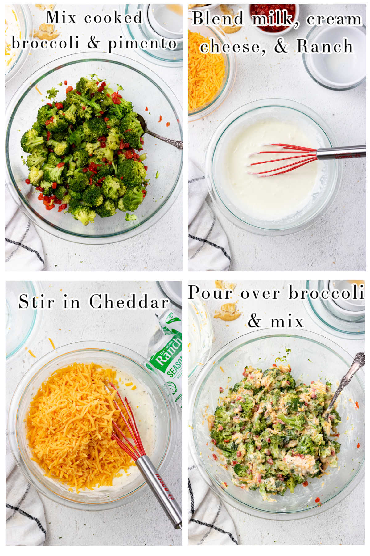 Step by step images for mixing the cheese sauce for the casserole.