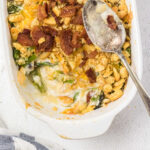 Overhead closeup of the asparagus and cheese casserole.