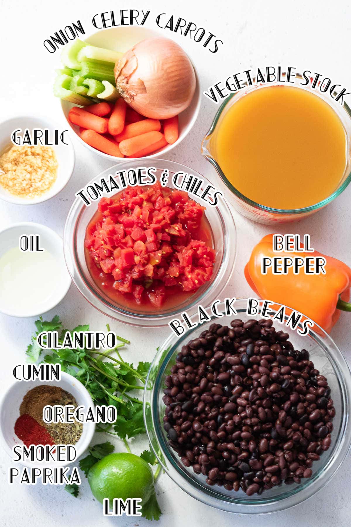 Ingredients for this black bean soup recipe.