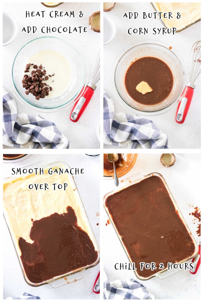 Step by step images for making chocolate ganache for the cake.