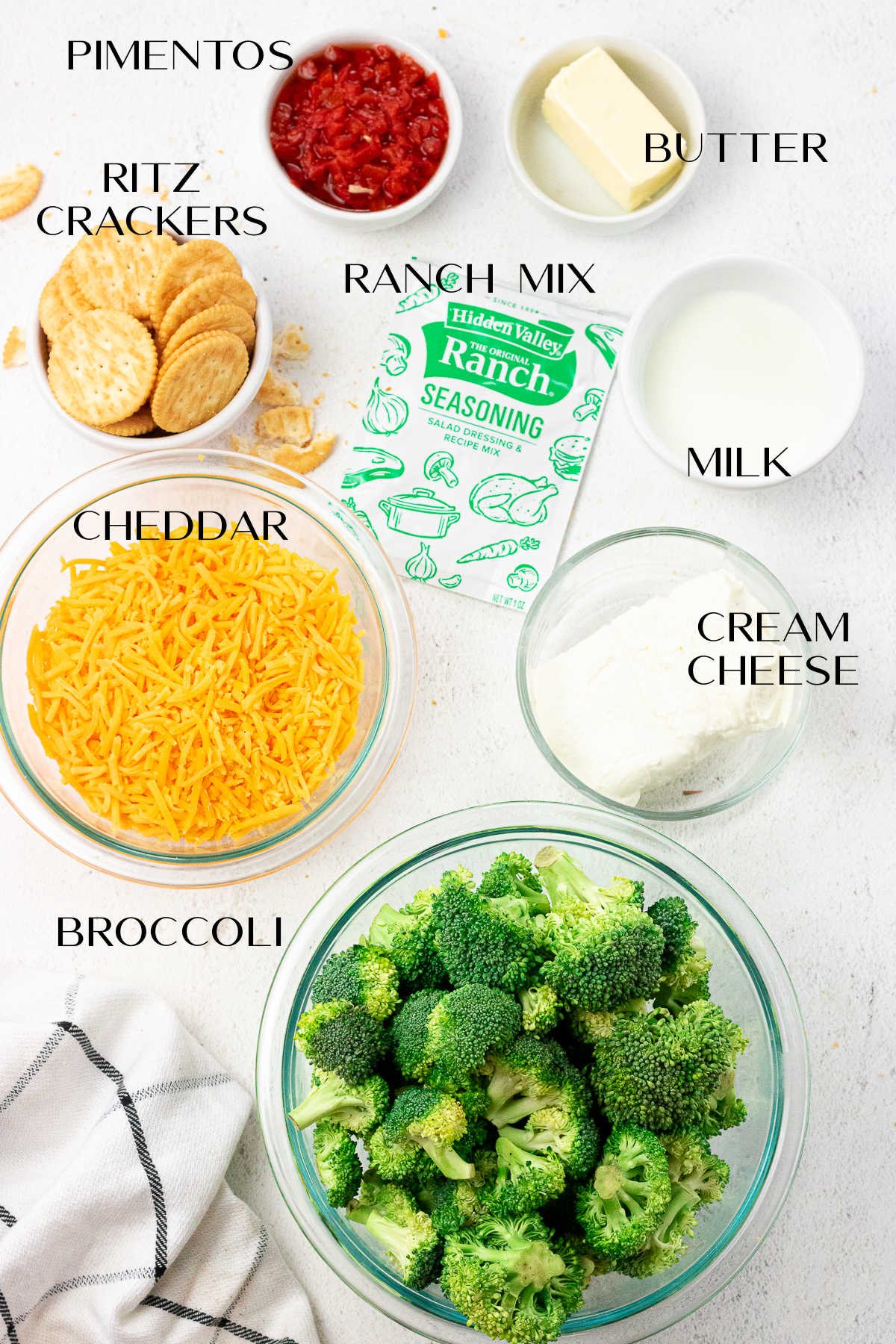 Ingredients for the broccoli cheese casserole.